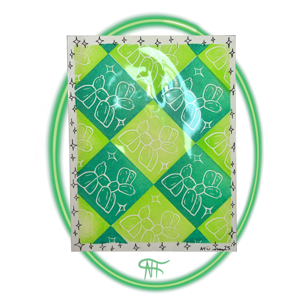 SMALL STAMP PRINT {CHECKERED BALLOON DOG GREEN|GREEN}