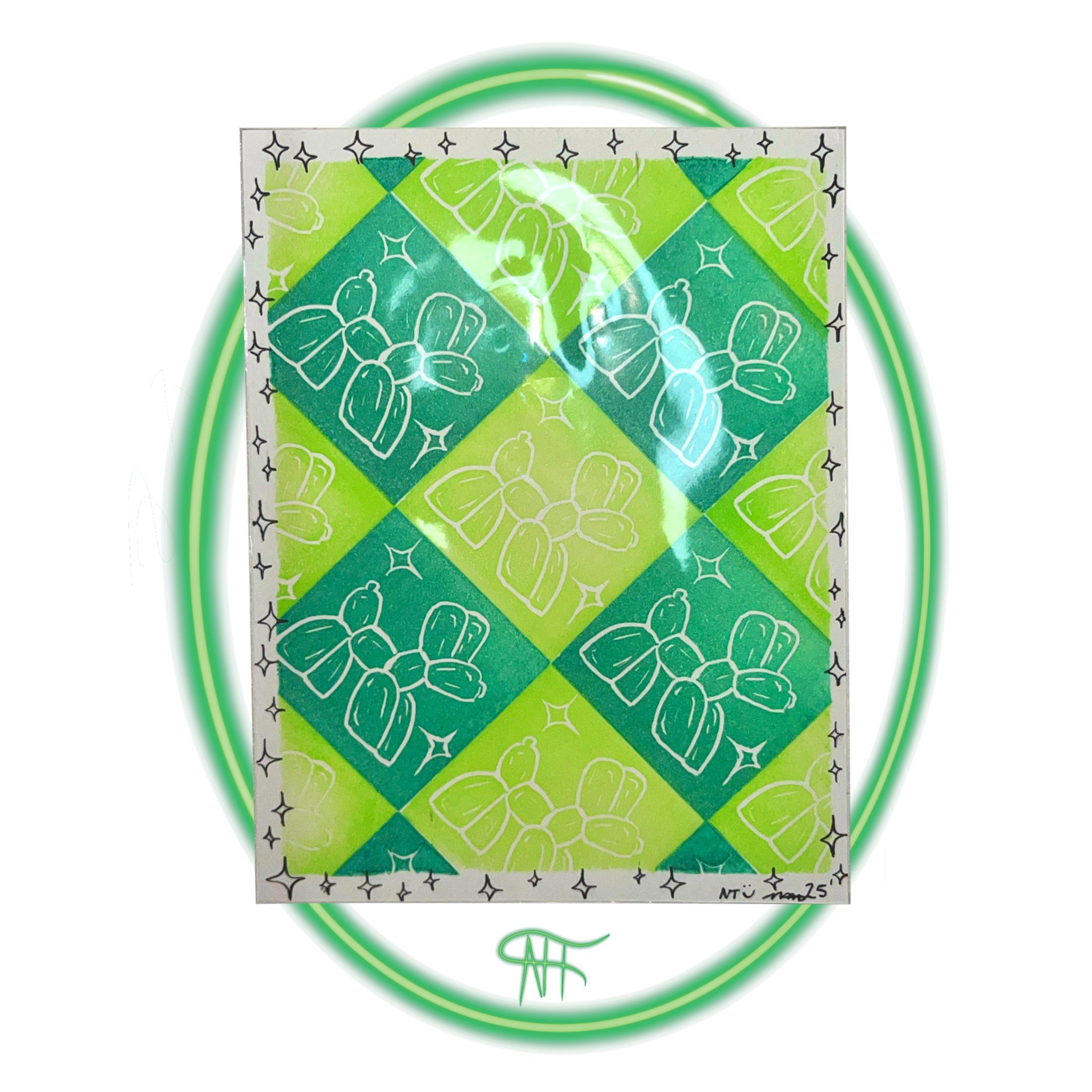 SMALL STAMP PRINT {CHECKERED BALLOON DOG GREEN|GREEN}