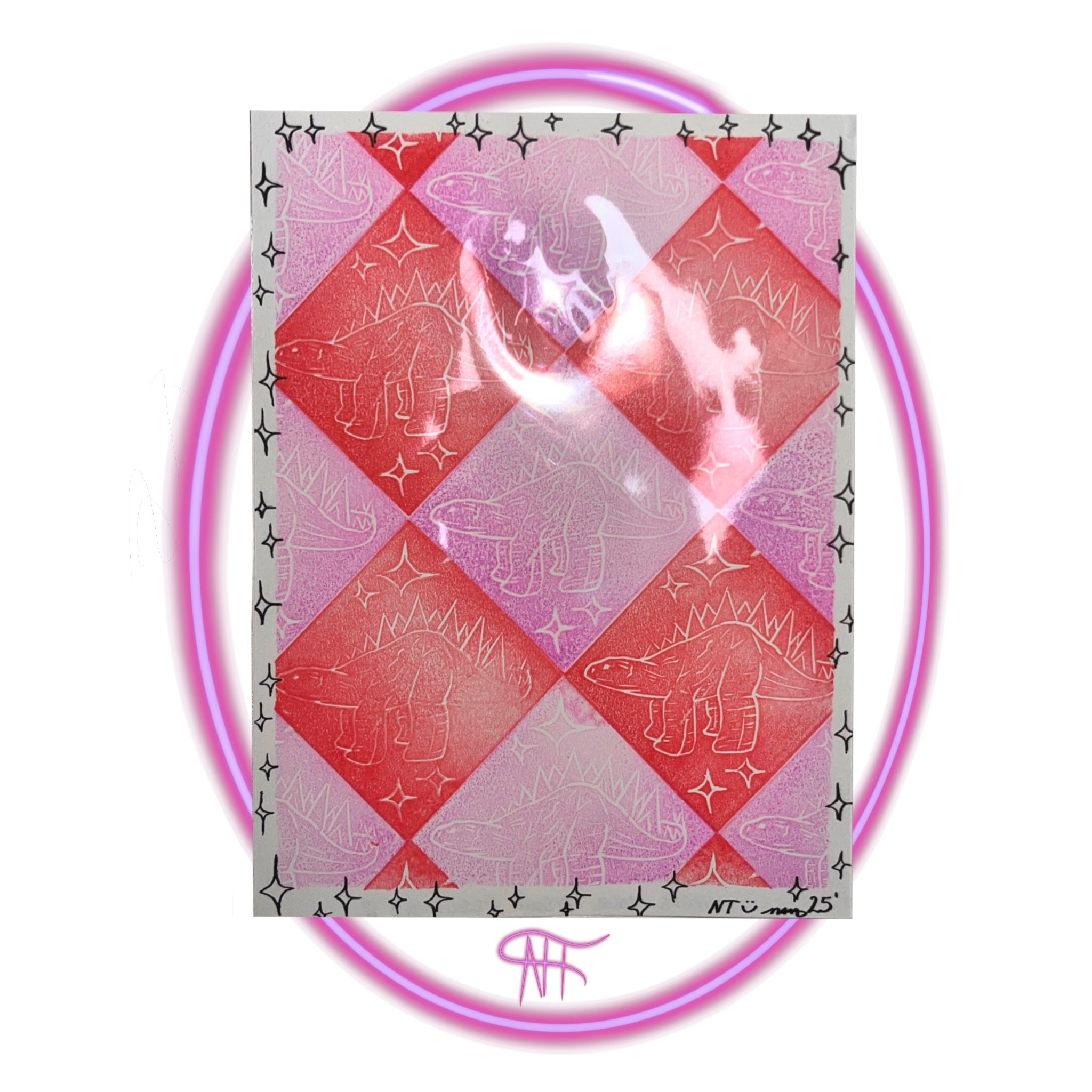 SMALL STAMP PRINT {MINI DINO #1 PINK|RED}