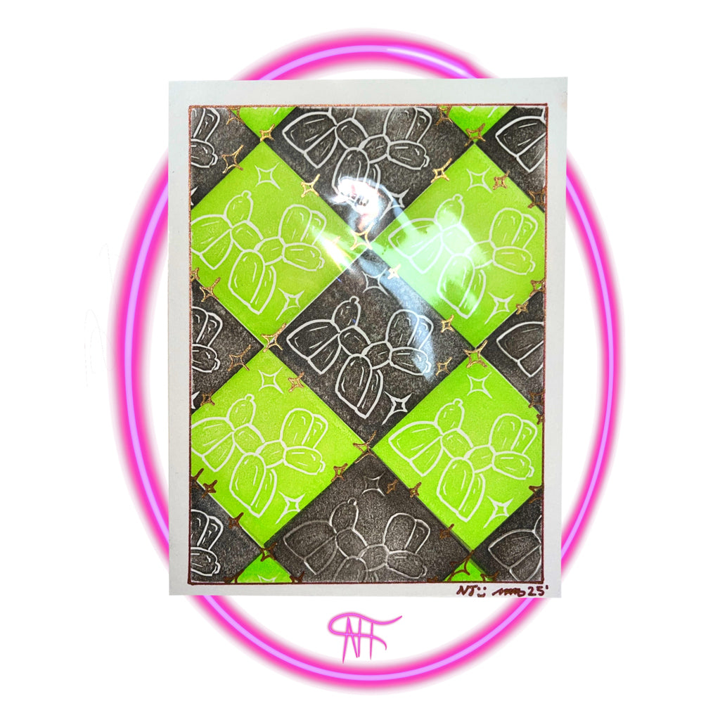 SMALL STAMP PRINT {CHECKERED BALLOON DOG GREEN|BLACK}