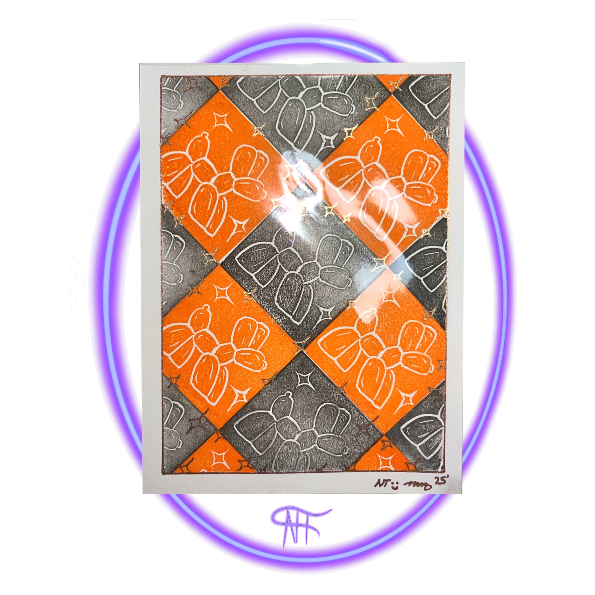 SMALL STAMP PRINT {CHECKERED BALLOON DOG ORANGE|BLACK}