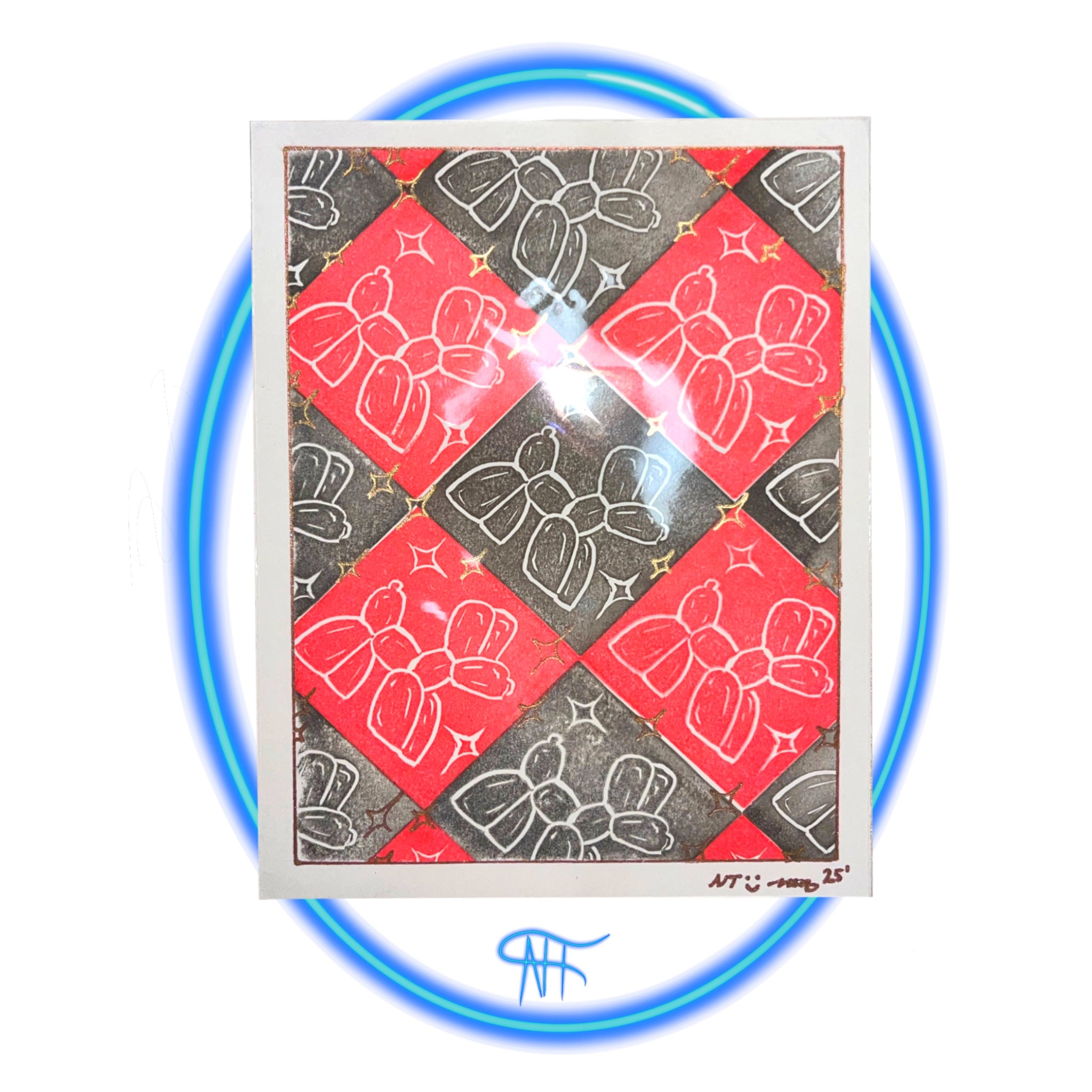 SMALL STAMP PRINT {CHECKERED BALLOON DOG RED|BLACK}